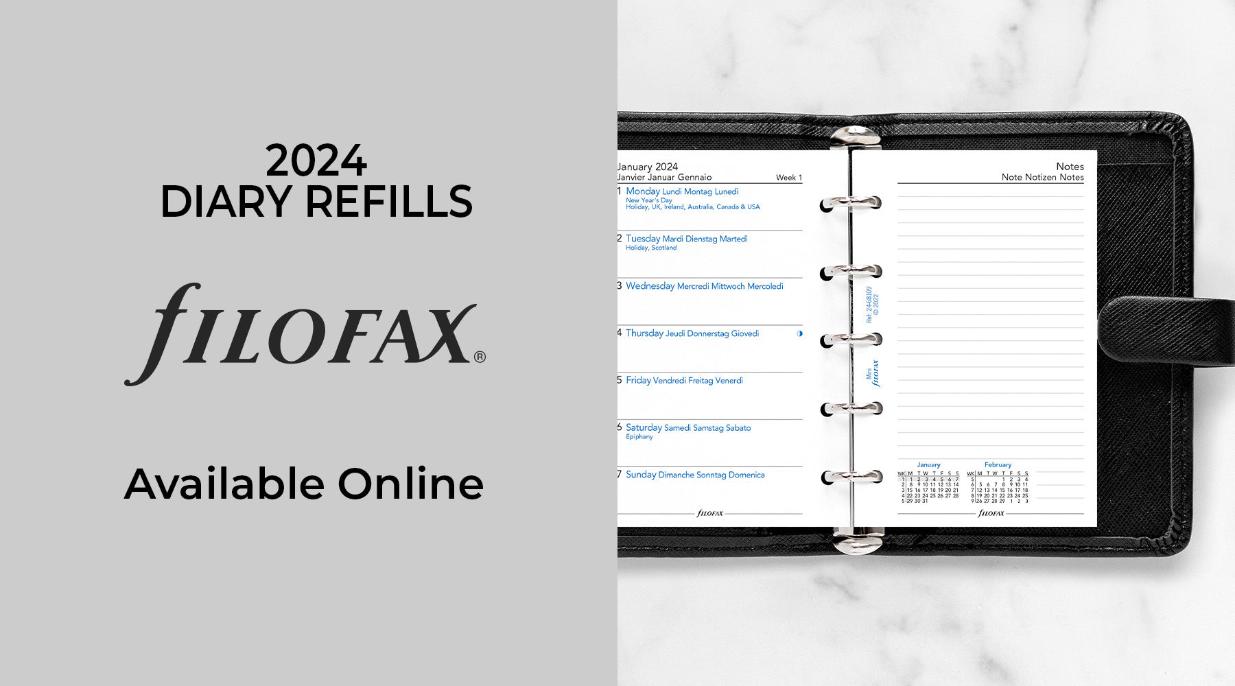 Filofax Personal Refill 2024 or 2025 Insert Refills - Full Range