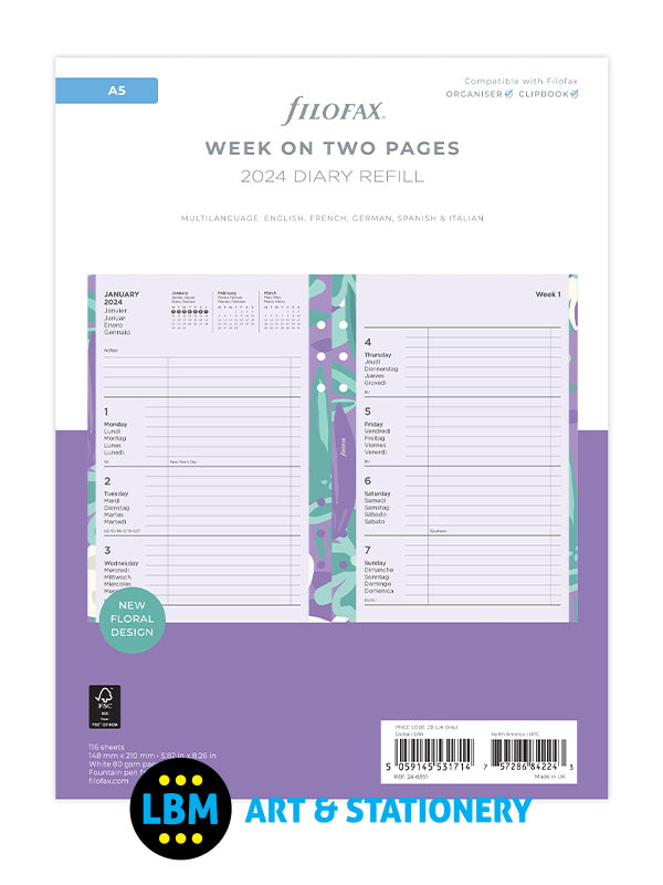 2024 Personal Daily Planner Inserts  Filofax Personal Day Per Page Refill