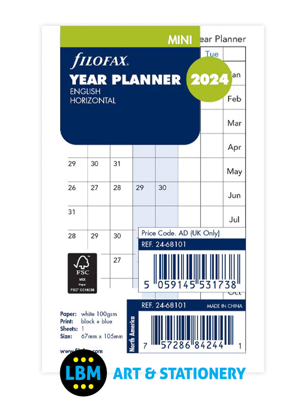 2024 Mini Year Planner Horizontal layout Diary Refill 24-68101