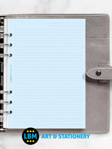 A5 size Blue Ruled Lined Notepaper Refill Insert 343001