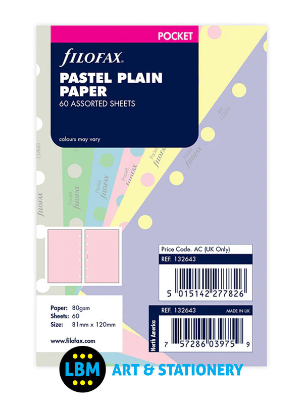 Filofax Pocket Size Pastel Insert Refills - LBM Art & Stationery Store