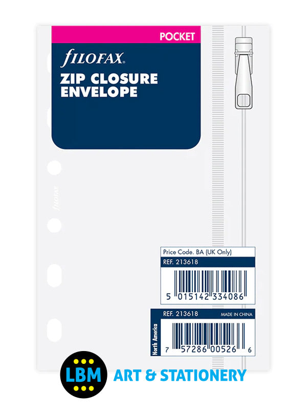 Filofax Pocket size Zip Closure Envelope Zipper Wallet Organiser Refill 213618 - LBM Art & Stationery Store