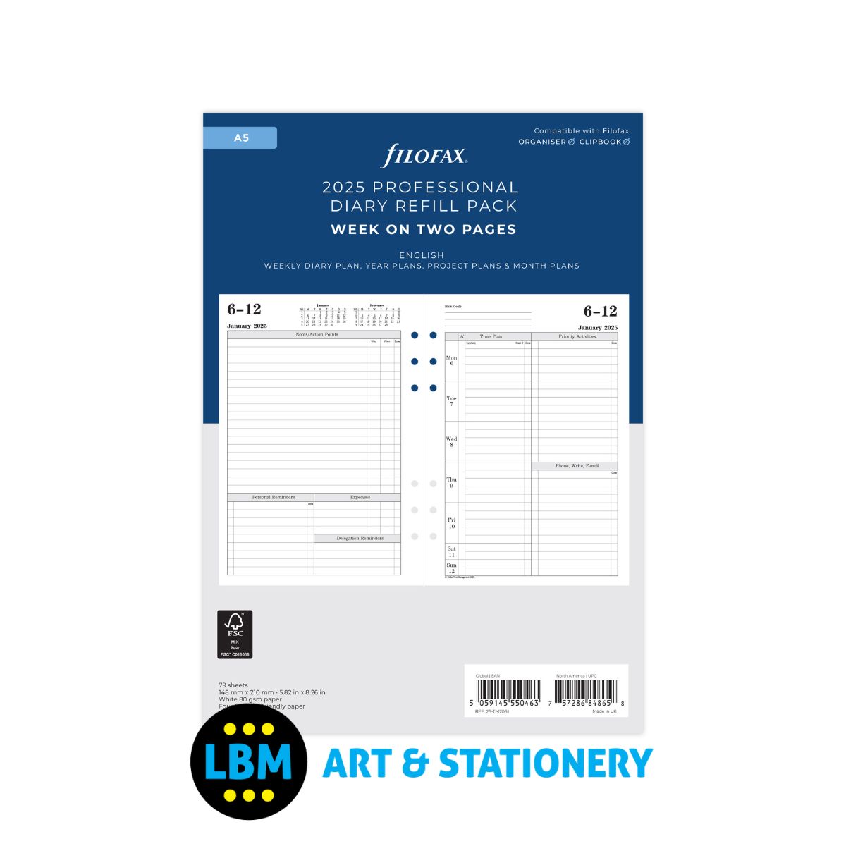 2025 Professional A5 Diary Refill Week On Two Pages Dated Pack 25-TM7051