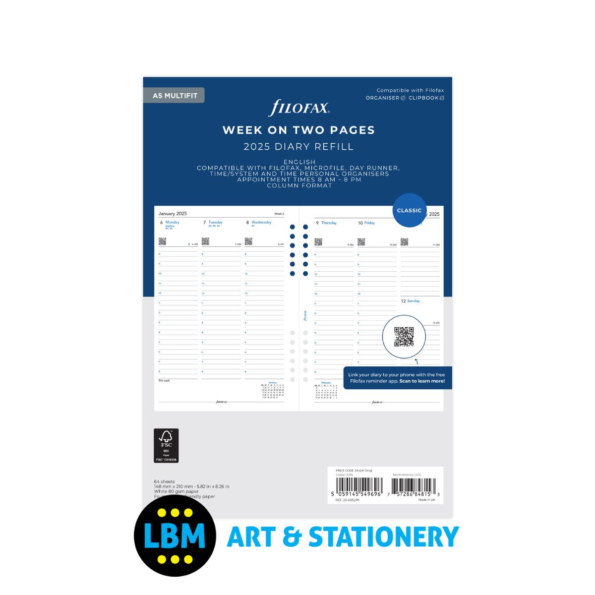 2025 A5 Diary Week On Two Pages Appointment Multi-Fit 25-68521M