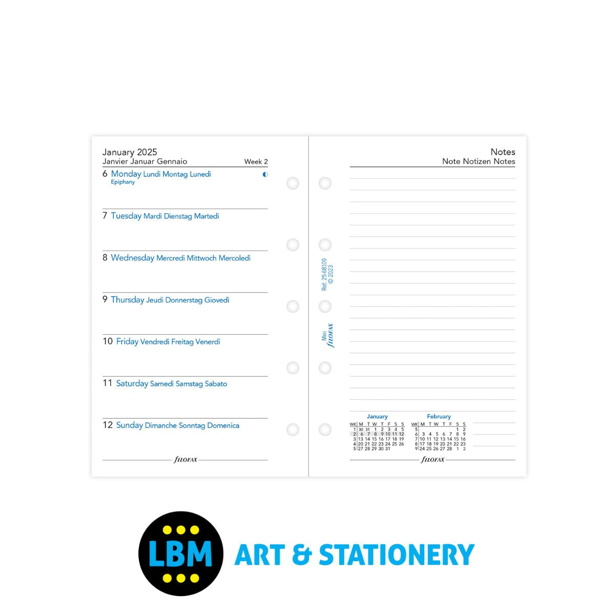 2025 Mini Diary Refill Week On One Page + Notes Insert 25-68109