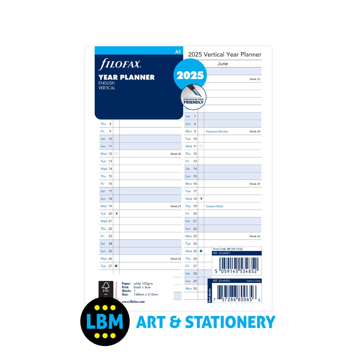 2025 A5 size Year Planner Vertical Layout Diary Refill 25-68501