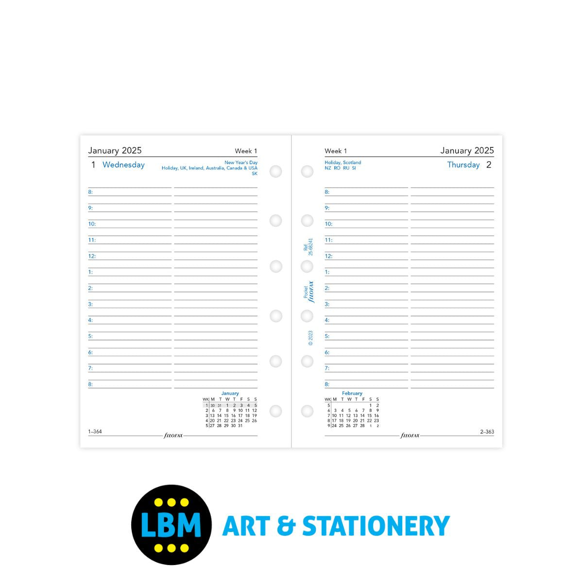 2025 Pocket Diary Refill One Day On A Page Organiser 25-68241