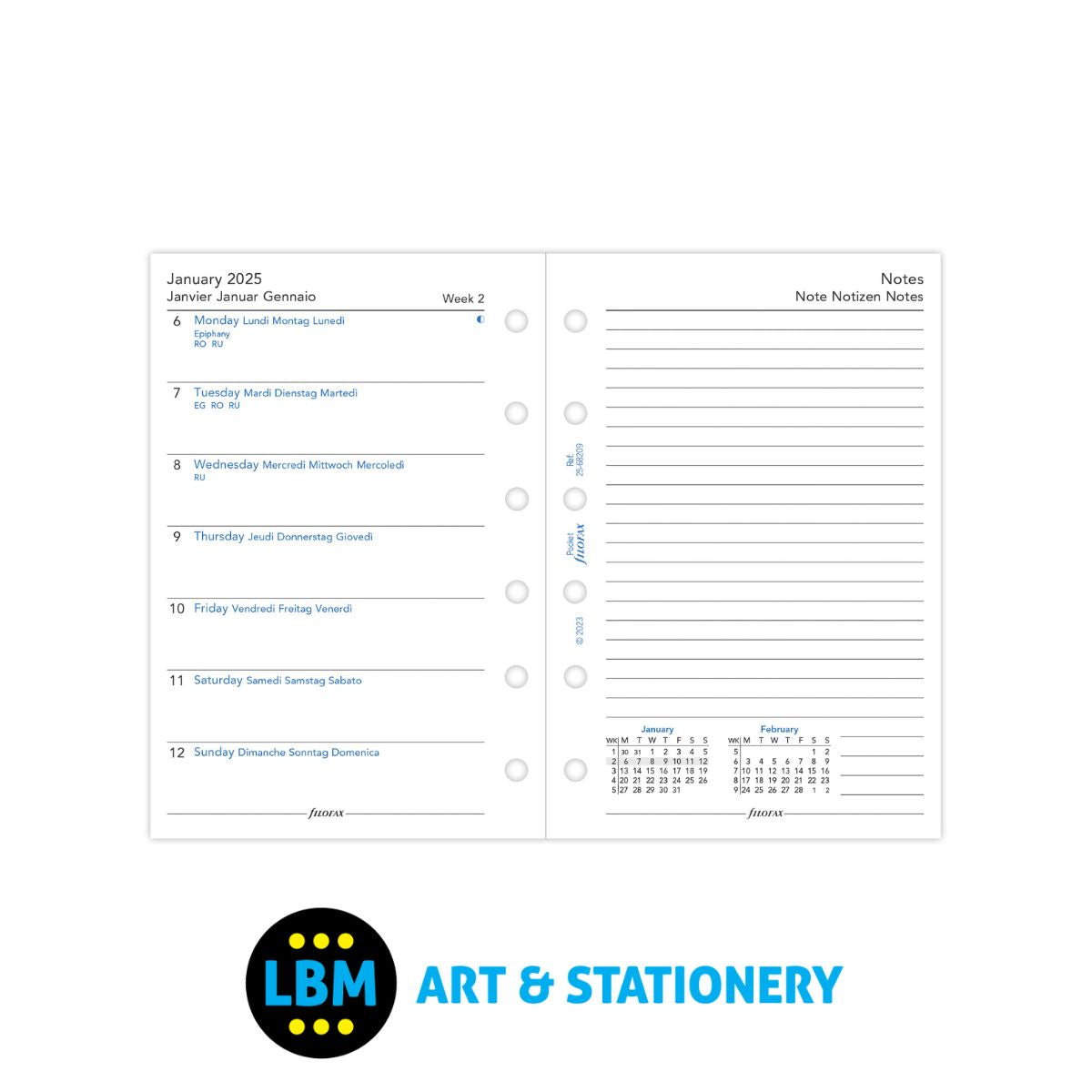 2025 Pocket Diary Refill Week On One Page with Notes Insert 25-68209