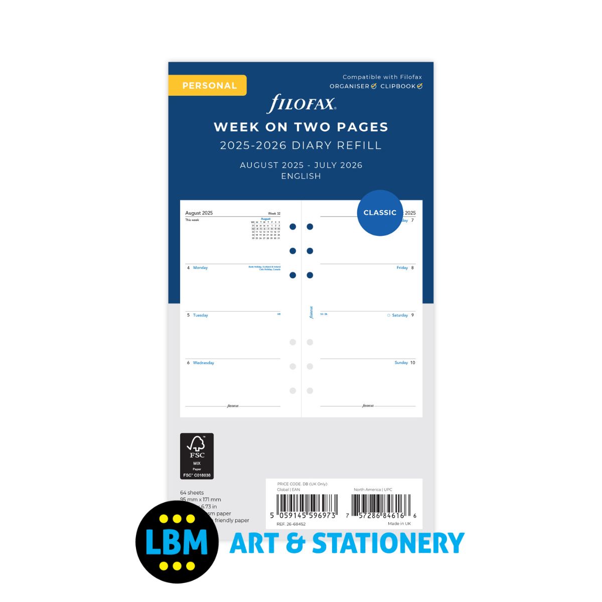 2025-2026 Personal size Mid Year Academic Diary Refill Week On Two Pages 26-68452