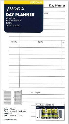 Filofax - Personal size Day Planner Undated Organiser Refill 131319 - LBM Art & Stationery Store