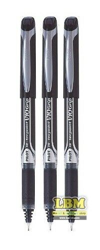 Pilot - 3 x Pilot V10 Grip Hi-Tecpoint Rollerball Pens 1.0mm Tip BLACK Ink BX-GPN-V10-B - LBM Art & Stationery Store