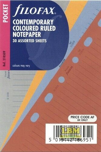 Filofax - Pocket size Contemporary Coloured Ruled Notepaper Insert Refill 210509 - LBM Art & Stationery Store