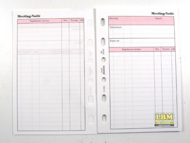 Filofax - Pocket size German Text Meeting Notes Organiser Refill 250504 - LBM Art & Stationery Store