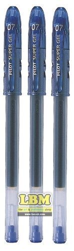 Pilot - 3 x Pilot Super Gel Roller Ball Pens 0.7mm Tip BLUE Ink BL-SG-7 - LBM Art & Stationery Store