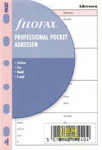 Filofax - Pocket size German Text Addresses Organiser Refill 250503 - LBM Art & Stationery Store