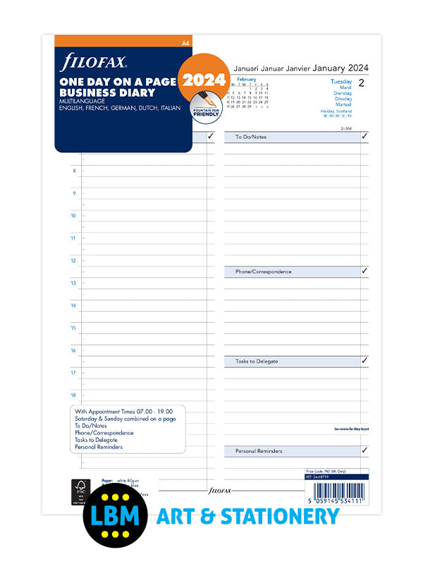 2024 A4 Diary Refill One Day On A Page Business Format 24-68719