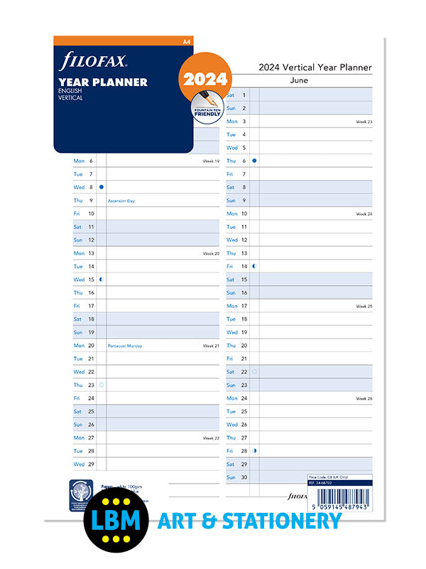 2024 A4 size Year Planner Vertical layout Diary Refill 24-68702