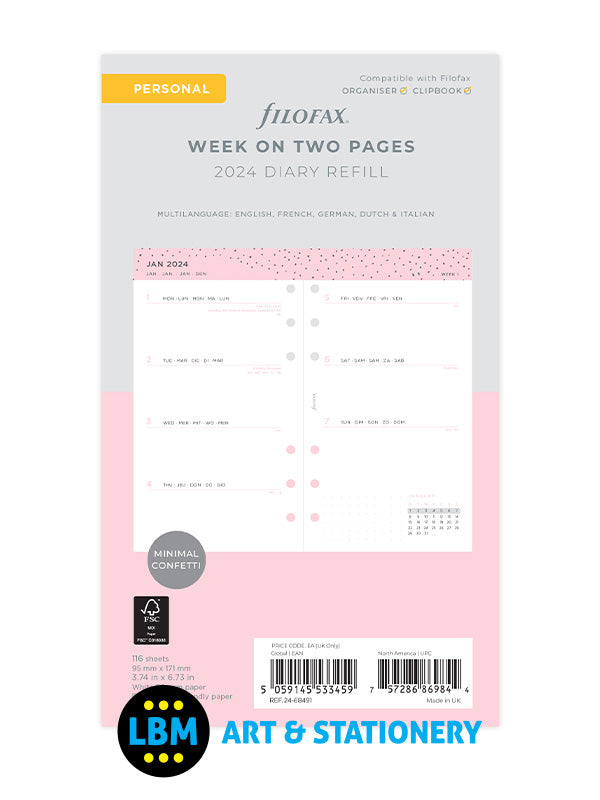 2024 Personal Diary Refill Week On Two Pages Confetti Design 24-68491