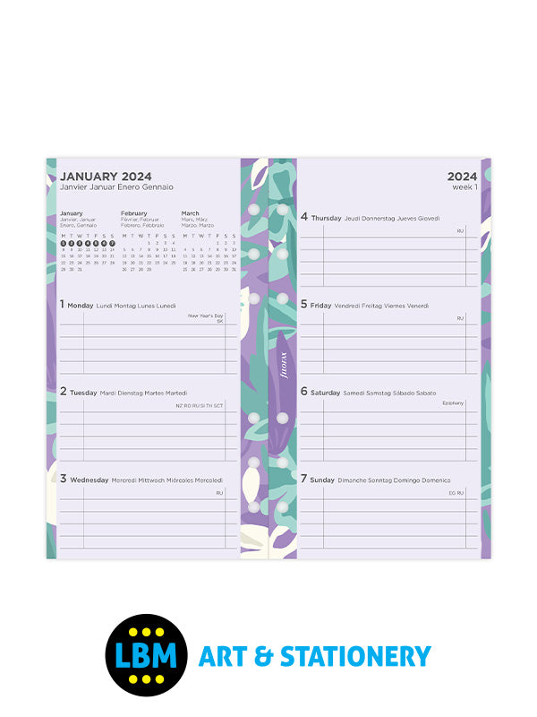 2024 Personal Diary Refill Week On Two Pages Illustrated Floral Pack 24-6341