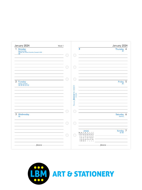 2024 Personal Diary Refill Week On Two Pages with Lines 24-68418