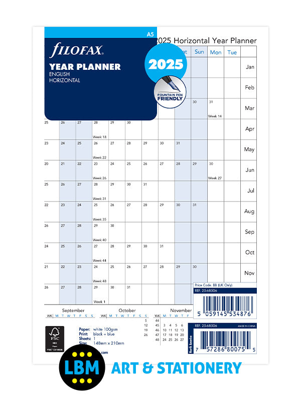 2025 A5 size Year Planner Horizontal Layout Diary Refill 25-68506