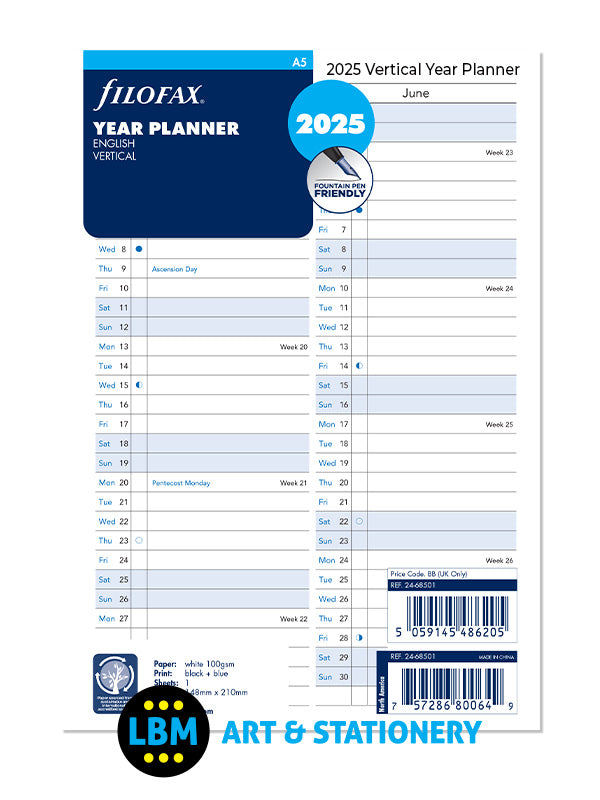 2025 A5 size Year Planner Vertical Layout Diary Refill 25-68501