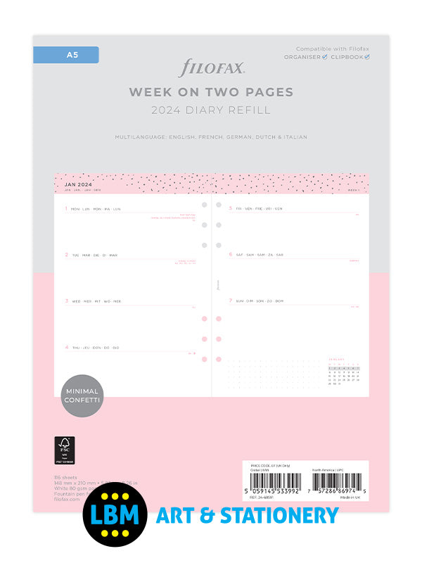 Confetti 2024 A5 Diary Week On Two Pages Refill 24-68591