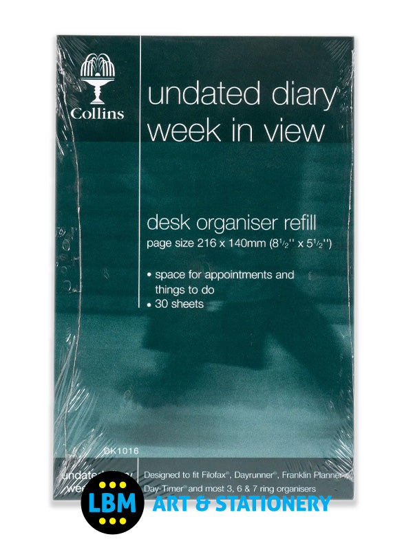 Desk size Undated Diary Week In View Insert Organiser Refill DK1016 - LBM Art & Stationery Store
