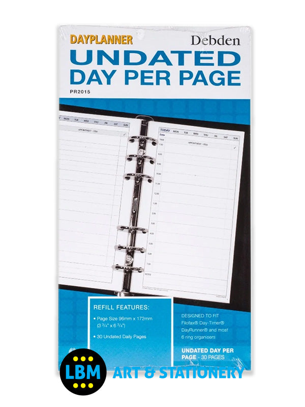 Personal size Undated Any Year Day Per Page Diary Insert Refill PR2015