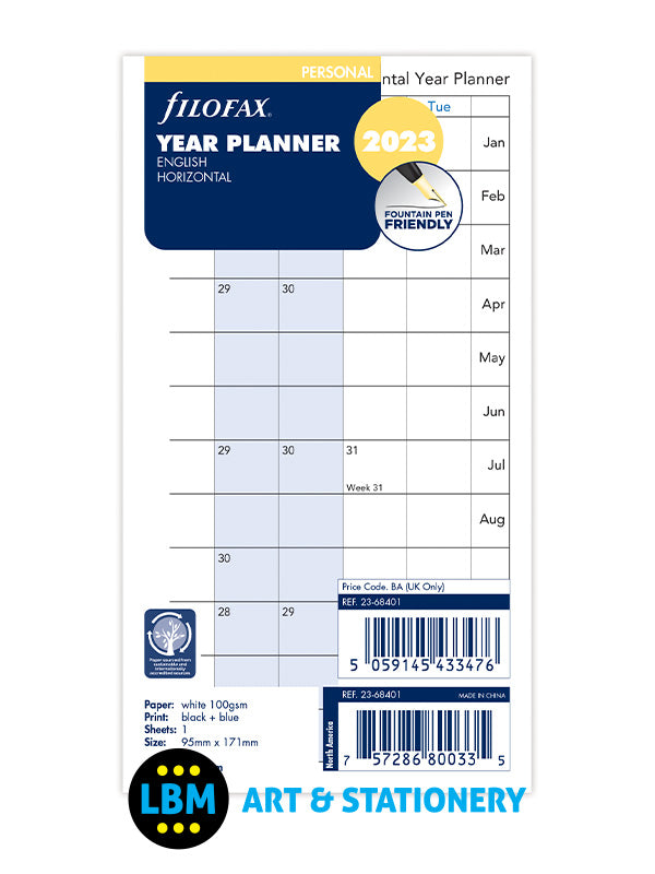 2023 Personal size Year Planner Horizontal Format Diary Refill 23-68401