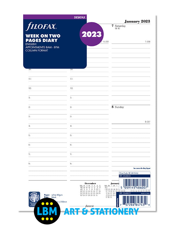 2023 Deskfax Diary Refill Week On Two Pages Organiser Insert 23-68612