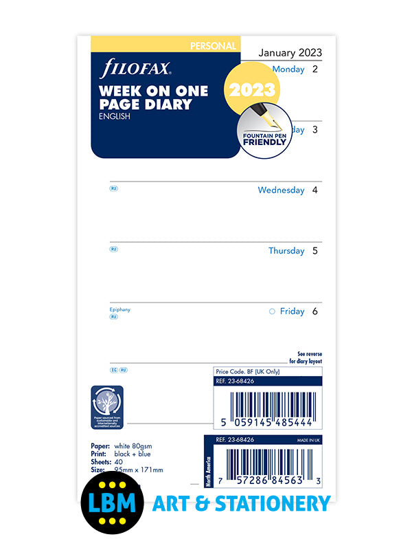 2023 Personal Diary Refill Week On One Page Organiser Insert 23-68426