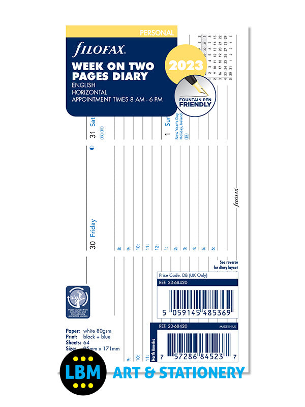 2023 Personal Diary Refill Week On Two Pages Horizontal Layout 23-68420