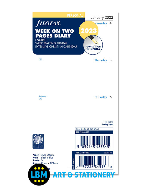 2023 Personal Diary Refill Week On Two Pages Sunday Start 23-68419