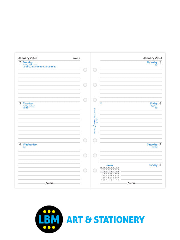 2023 Personal Diary Refill Week On Two Pages with Lines 23-68418