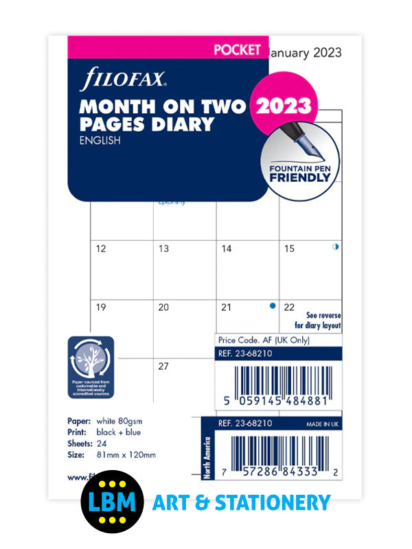 2023 Pocket Diary Refill Month On Two Pages Organiser 23-68210