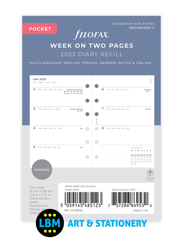 2023 Pocket Diary Refill Week On Two Pages Minimal Design 23-68290