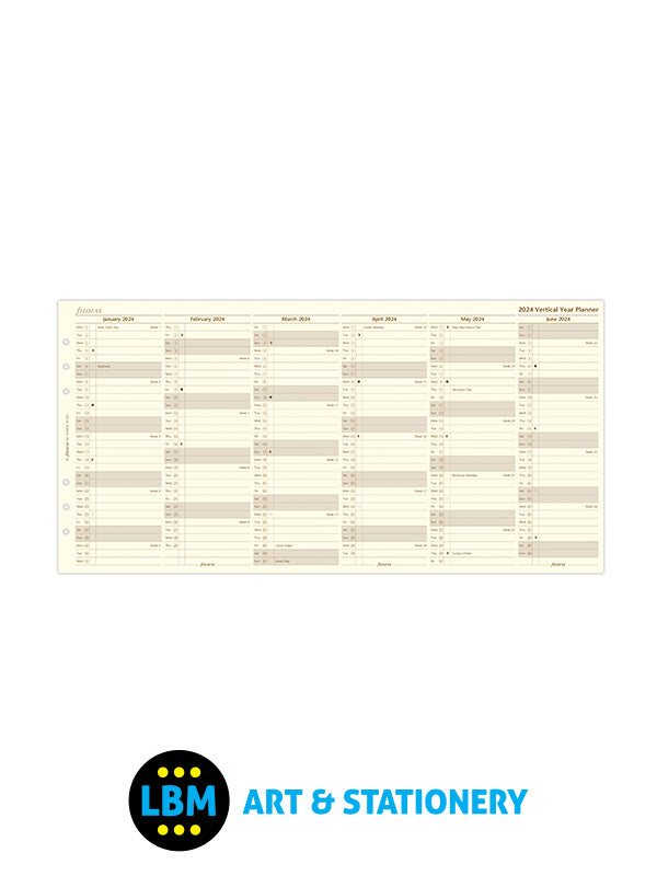 Filofax - 2024 A5 size Year Planner Vertical Layout Cotton Cream 24-68508 - LBM Art & Stationery Store