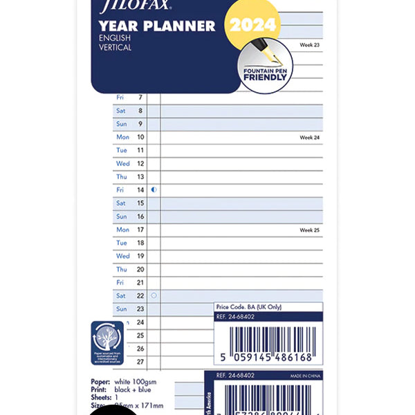Filofax Personal 2024 Year Planner horizontal 24-68401
