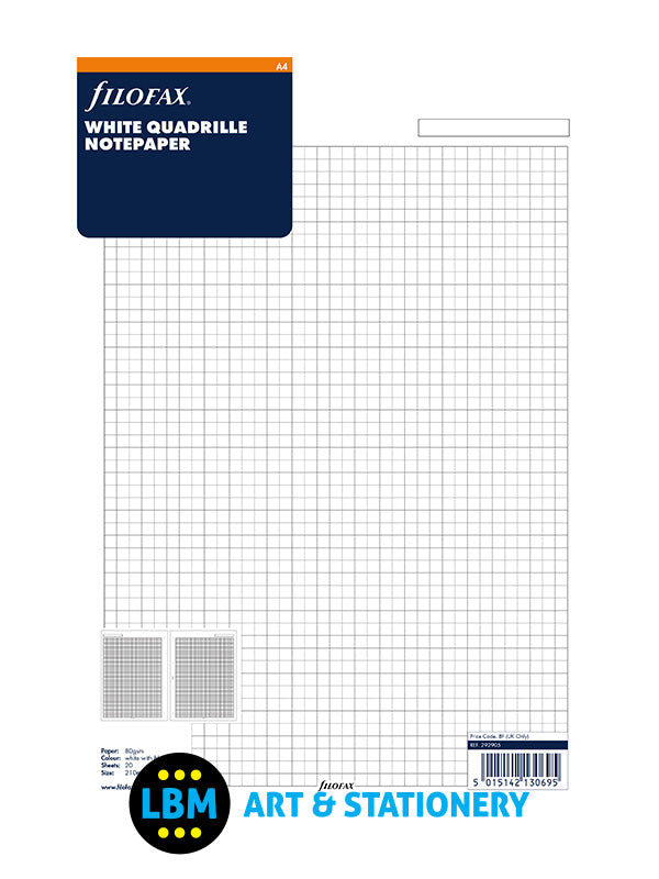 A4 size White Quadrille Squared Notepaper Refill Insert 292905 - LBM Art & Stationery Store