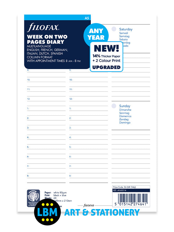 A5 size Any Year Diary Week On Two Pages Multi Language AY-68514