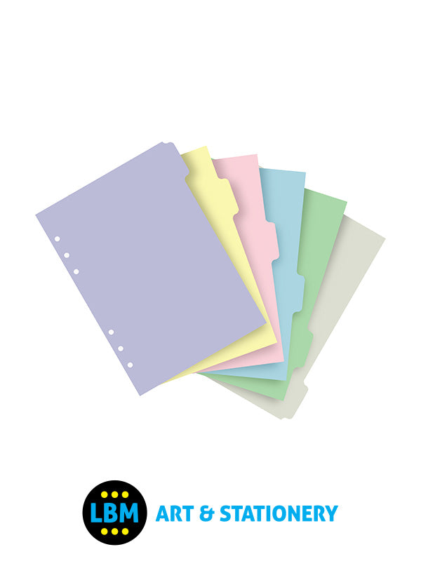 A5 size Index Pastel Coloured 6-Part Blank Tab Divider Refill 132614 - LBM Art & Stationery Store