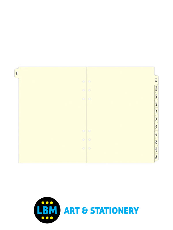 A5 size January to December Index Cream Divider Organiser Refill 341693