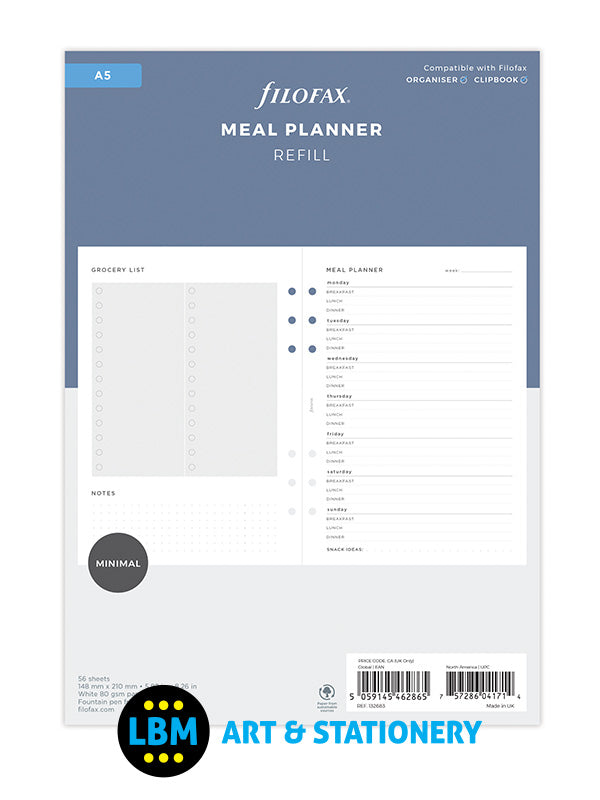 A5 size Meal Planner Notepaper Organiser Refill 132683
