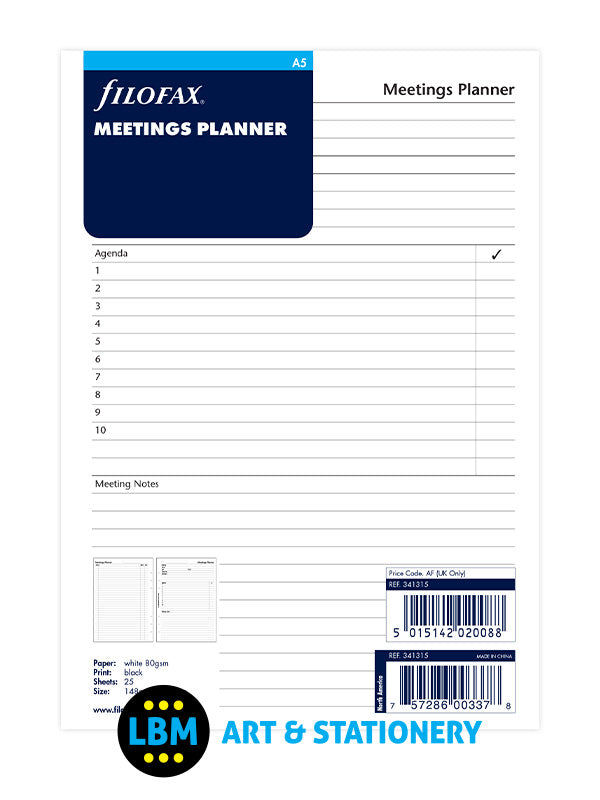 A5 size Meetings Planner Notepaper Organiser Refill 341315
