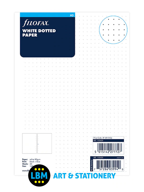 A5 size White Dotted Paper Organiser Refill 132620