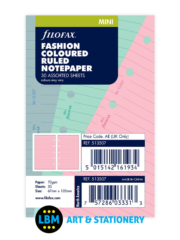 Mini size Fashion Coloured Ruled Lined Notepaper Refill Insert 513507