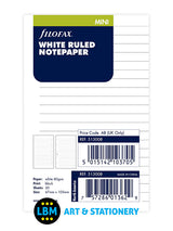 Filofax Mini size White Ruled Lined Notepaper Organiser Refill 513008 - LBM Art & Stationery Store