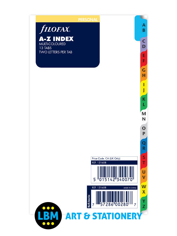 Personal size A-Z Index Multi Coloured Divider Organiser Refill 131608