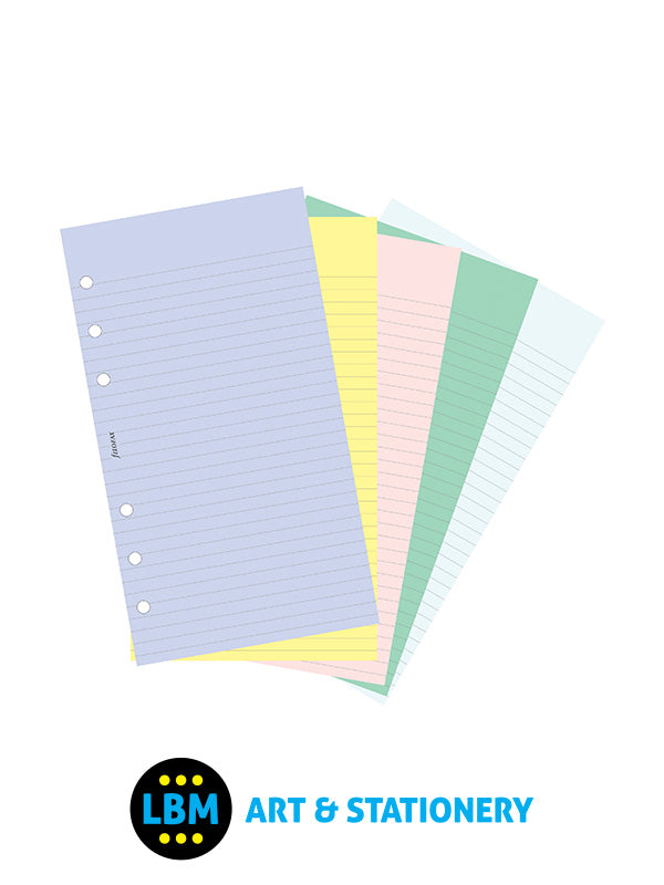 Filofax Personal size Assorted Coloured Notepaper Plain & Ruled Refill 130502 - LBM Art & Stationery Store
